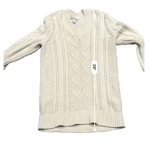 LL Bean Fisherman Cable Knit Sweater Cotton V Neck Men's Small Preppy Old Money - Picture 7 of 10